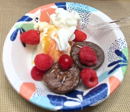 ice cream and two brownies in a paper bowl